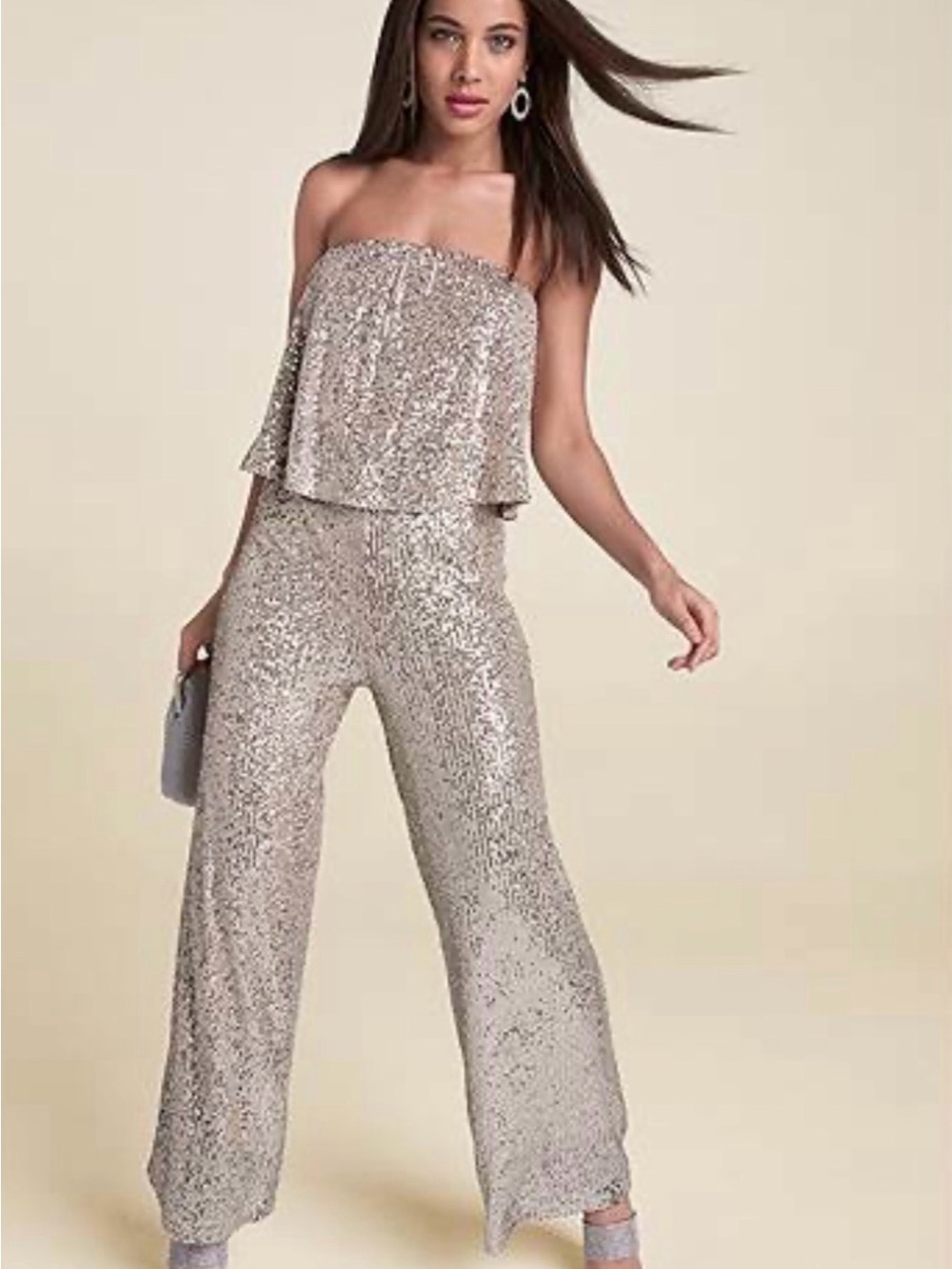 Strapless Silver Sequin Jumpsuit